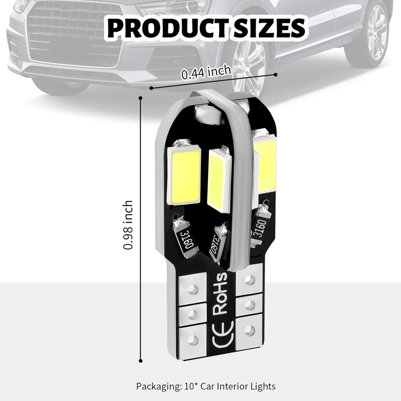 VKQTS 10PCS Interior Car Lights,12V T10 LED Bulb Car Interior Light with High Bright White,Universal Cars LED Lights as License Plate/Reading/Map/Dome Light Cars Accessories - Image 2
